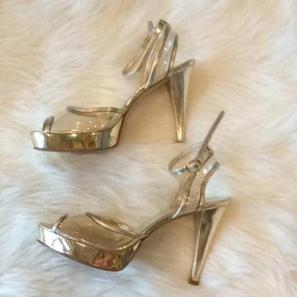 gold and clear shoes